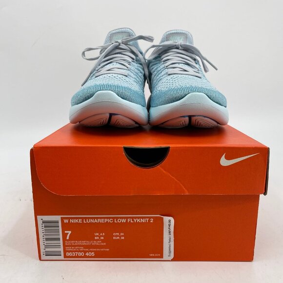 Nike Blue Silver LunarEpic Low Flyknit 2 Sneakers | Size 7 - Picture 2 of 10